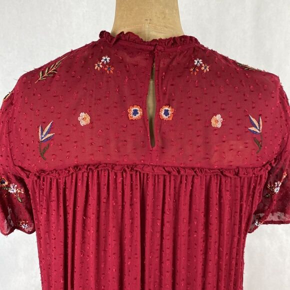 Zara Woman Floral Sequin Dress Embroidered Swiss Dot Burgandy Red Small - Picture 7 of 13